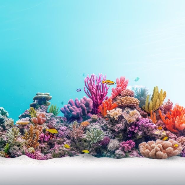 Foto farbiges ozean-aquarium mit bunten fischen, korallen, pflanzen und felsen