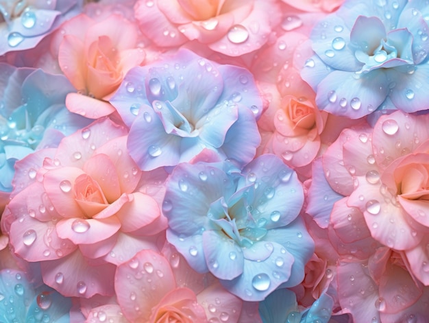 Farbiges Pastell Schöne Blumen Aquarellmuster Hintergrund mit Tau-Tropfen Wasser Valentinstag