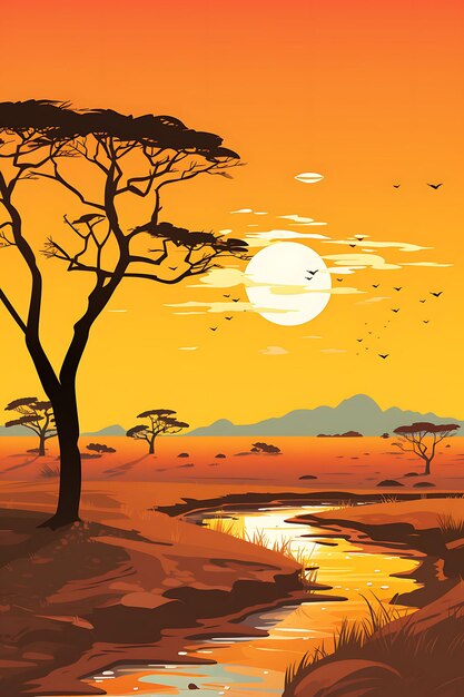 Farbiges Poster Savanna Ökosysteme Grasland Gesundheit Savanna Gelb afrikanische kreative Konzeptideen