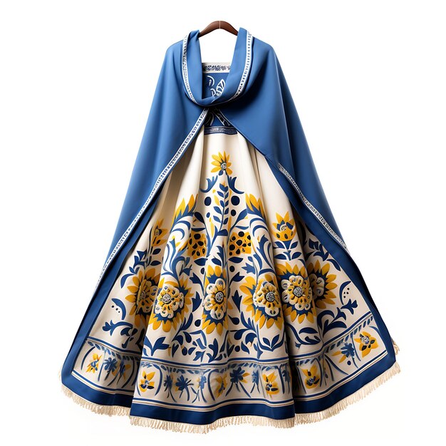 Farbiges schwedisches Folkdrkt-Typenkleid Material Wolle Farbe Konzept Blaue traditionelle Kleidung Mode