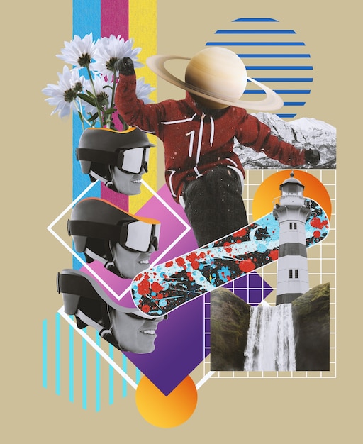 Farbiges Snowboard-Collage-Design