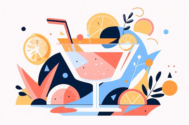 Foto farbiges sommer-cocktailgetränk im flachen illustrationsstil generativ ai
