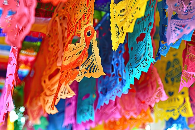 Farbiges tissue-papier ausgeschnitten flaggen papel picado für den tag der toten in mexiko