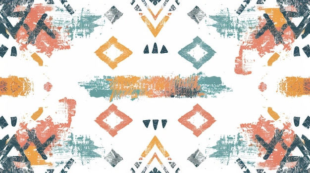 Farbiges tribales modernes nahtloses Muster mit Grunge-Textur Aztec abstrakte geometrische Kunst Hintergrund für Tapeten Stoff Design Stoff Gewebe Textilien