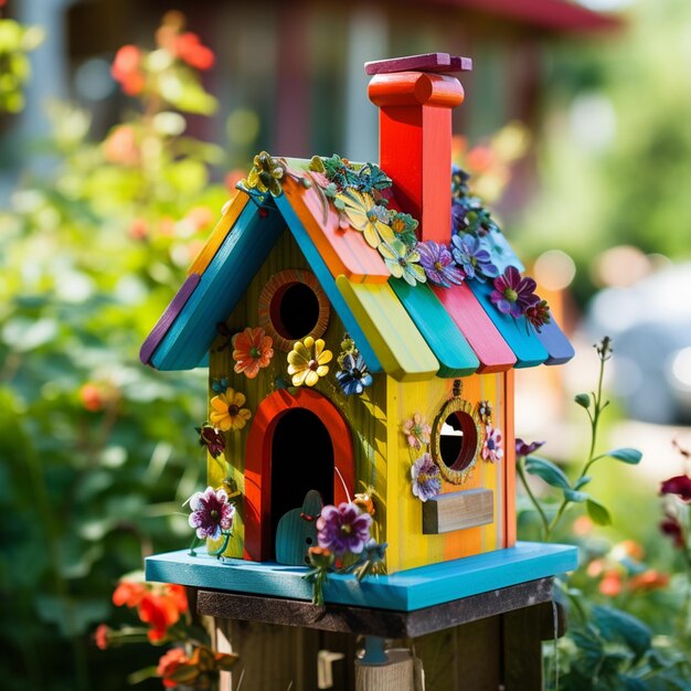 Foto farbiges vogelhaus im freien