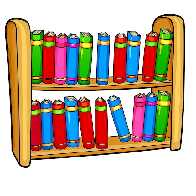 Farbiges Zeichentrickbuchregal mit Büchern ClipartxA