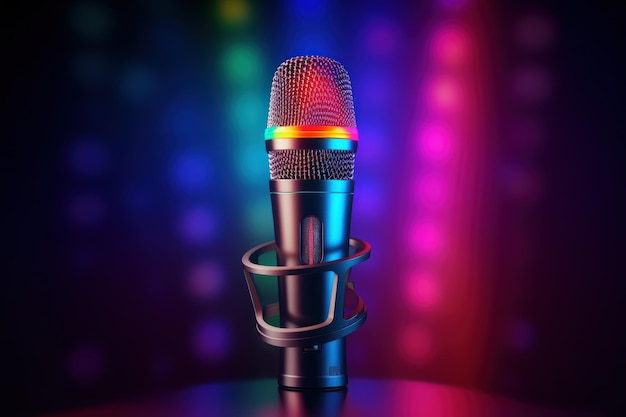 Farbillustration für den International Podcast Day Studio, wunderschönes Mikrofon auf volumetrisch