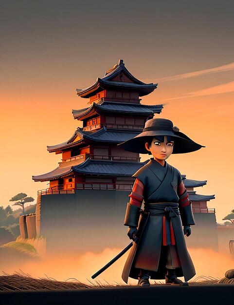 Farbverlauf Samurai im Morgengrauen Hintergrund Generieren von