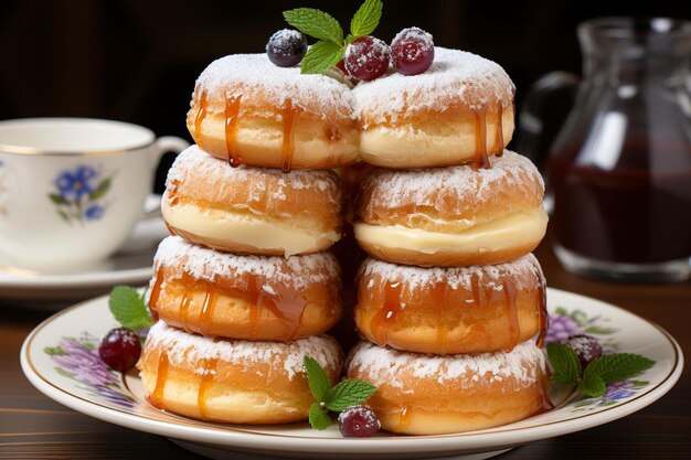 Foto fare tradicional del viejo mundo bomboloni en fondo blanco bombolone o fotografía de bomboloni