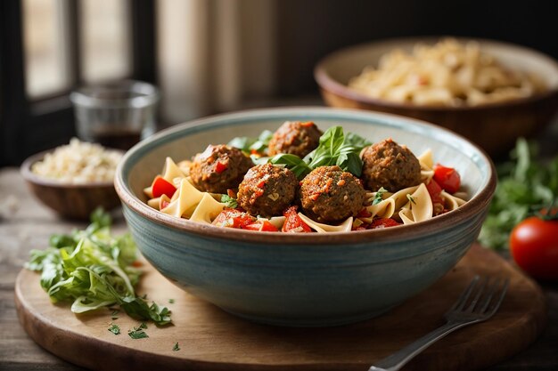Farfalle-Nudeln aus Hartweizen mit gebackenen Hähnchenfiletbällchen in ...
