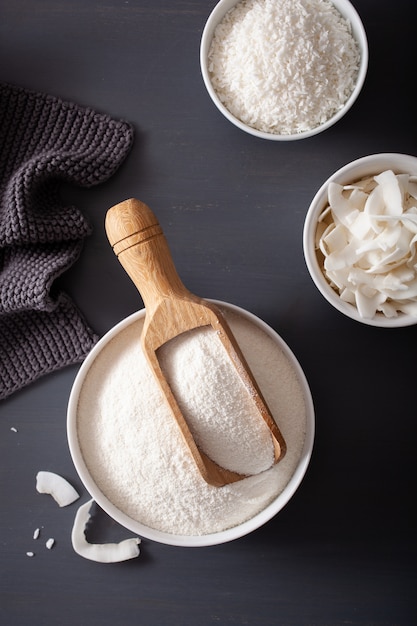 Farinha de coco e flocos ingrediente saudável para dieta ceto paleo