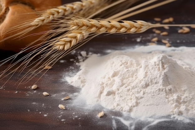 Farinha de trigo em grão na mesa Verão orgânico Gerar Ai