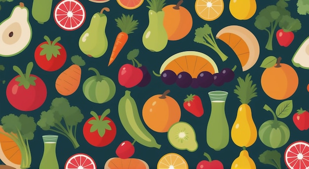 Farm Feast Fresh Seamless Vector Background com frutas e legumes vibrantes