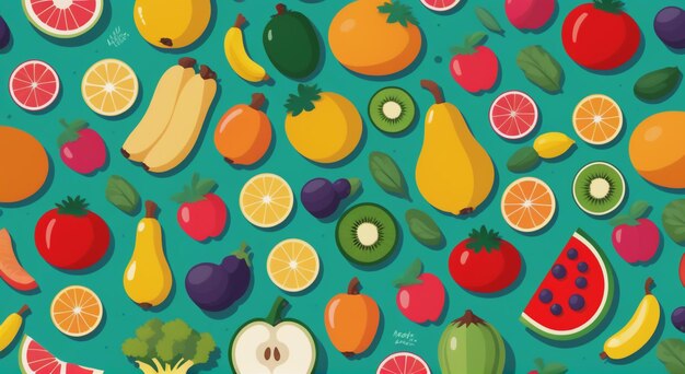 Farm Feast Fresh Seamless Vector Background com frutas e legumes vibrantes