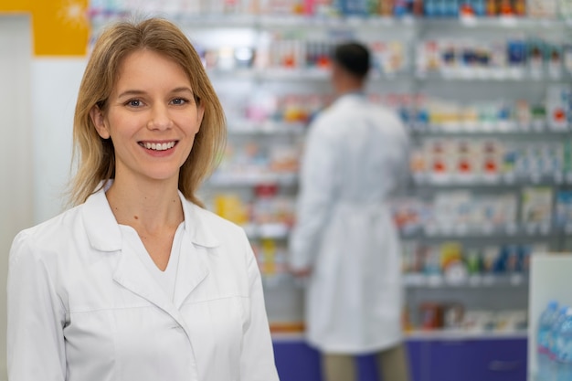 Foto farmacêutico de tiro médio trabalhando