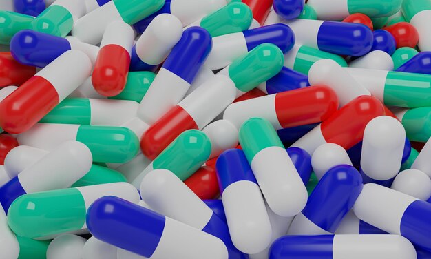 Foto farmacéutico pastillas de colores medicina antibióticos pastillas medicina renderización en 3d