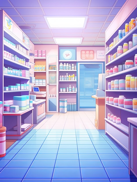 Foto farmacia brillantemente iluminada