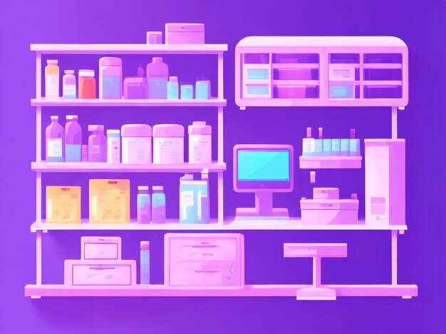 Foto farmacia wonderland cartoon estantes de farmacia y equipo médico