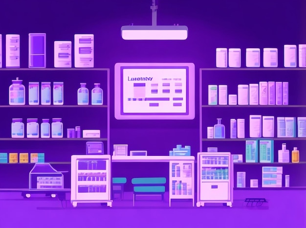 Foto farmacia wonderland cartoon estantes de farmacia y equipo médico