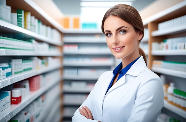 Farmacista mujer sonriente en la farmacia