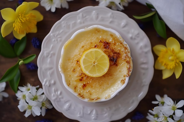 Foto farmcore fusion creme brule con infusión de limón en una simple armonía de primavera