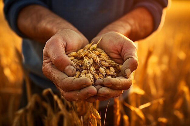 Farmer39s Hands CloseUp Vertiendo un puñado de Abundancia Generativa Ai