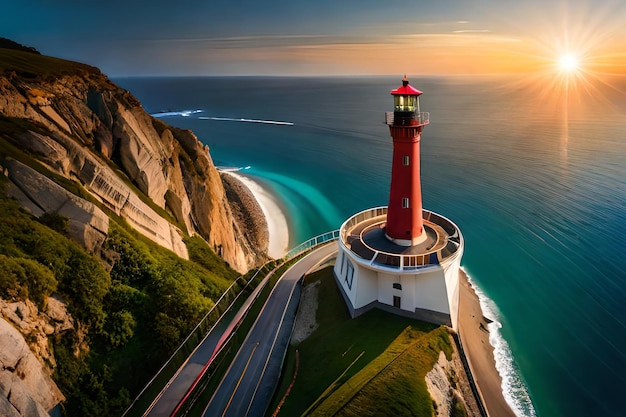 Un faro en un acantilado con vista al océano