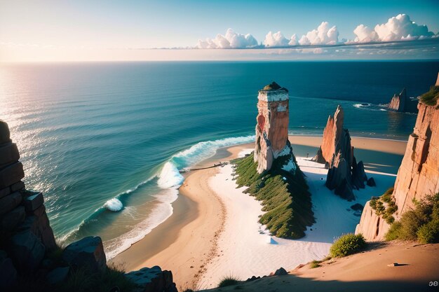 Un faro en un acantilado con vista al océano.