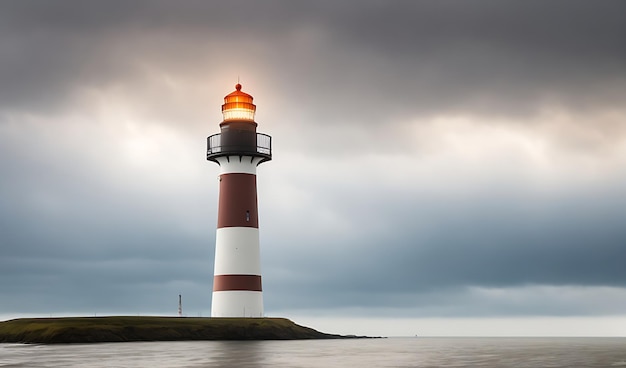 Faro alto en el mar del norte bajo un cielo nublado generado por ai