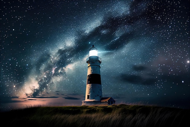 Faro contra el fondo del cielo estrellado IA generativa