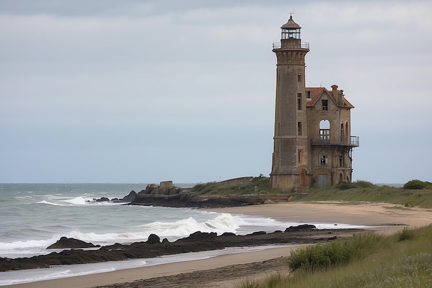 Foto el faro de la hevre y sus obstáculos abandonados