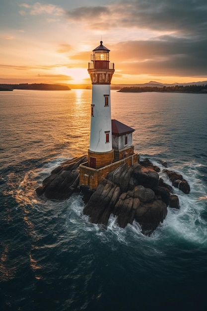 Faro durante la hora dorada IA generativa