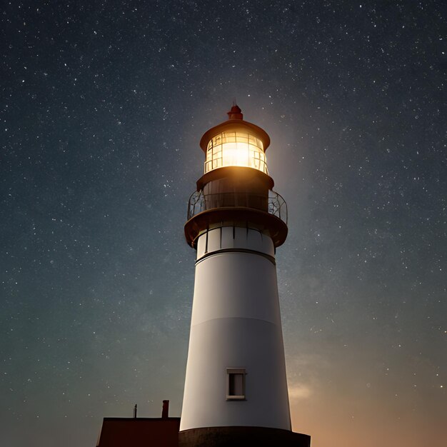 Foto un faro está iluminado por la noche con una estrella en el cielo