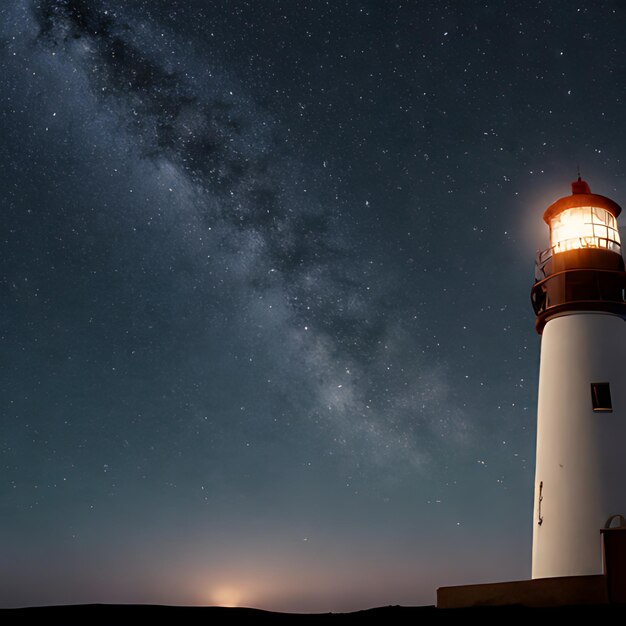 Foto un faro está iluminado por la noche con las estrellas en el cielo