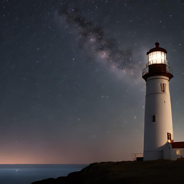 Foto un faro está iluminado por la noche con las estrellas en el cielo