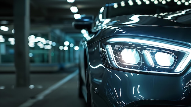 Un faro de lujo y elegante diseño ilumina el concepto de automóvil híbrido y el estacionamiento de negocios automotriz debajo de Generative AI
