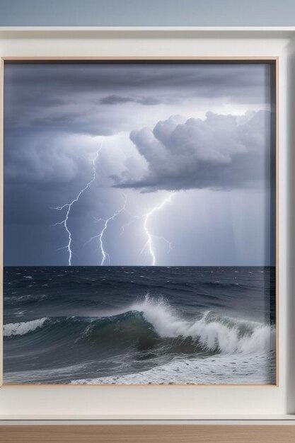 Foto un faro en medio de una tormenta con olas gigantes concept el cambio climático que trae