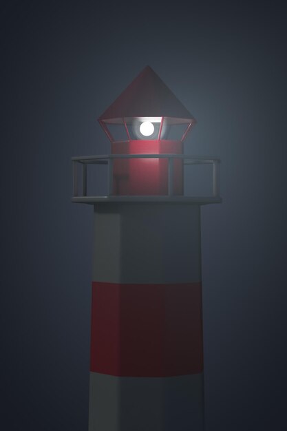 Faro de navegación marítima en una noche de niebla