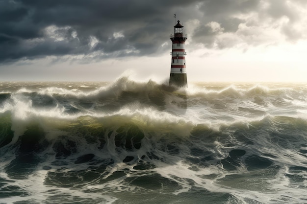 Faro de pie cerca de un mar agitado