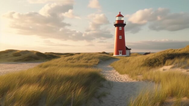 Faro rojo situado en la isla de Sylt