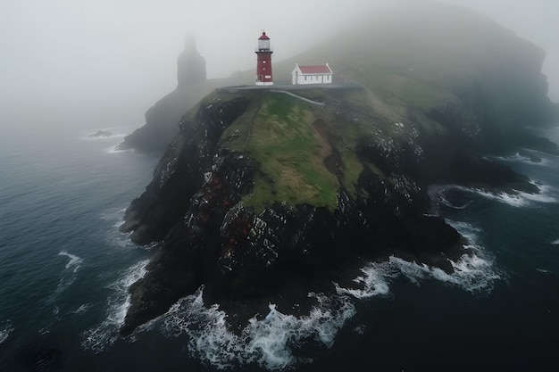 Un faro solitario en una isla remota rodeada por la inmensidad del océano