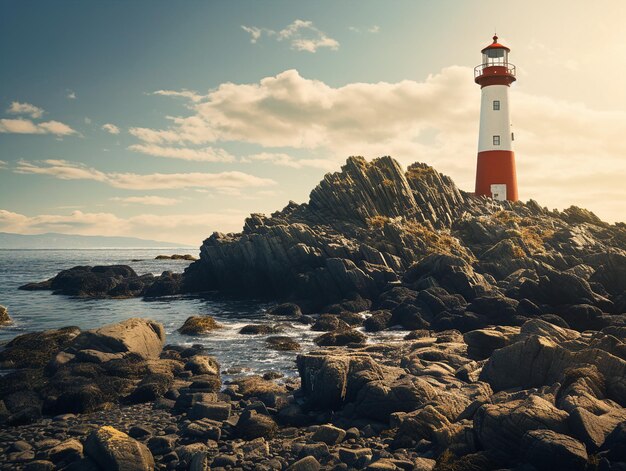 Un faro solitario en una isla rocosa