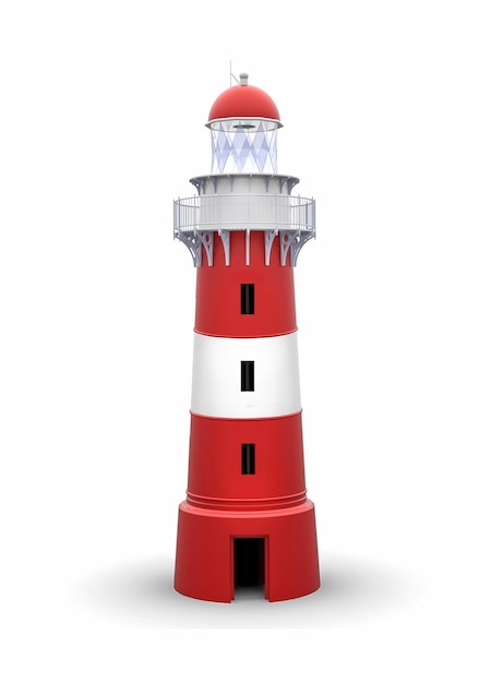 Faro, torre vertical alta roja aislada en blanco. Render 3D