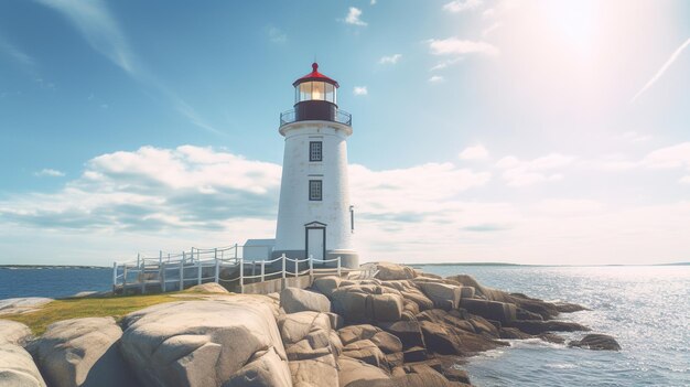 Foto farol com vista para o oceano ao pôr-do-sol