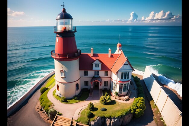 Farol do oceano edifício fundo de papel de parede de casa costeira luz de sinal de orientação de resgate em mar profundo