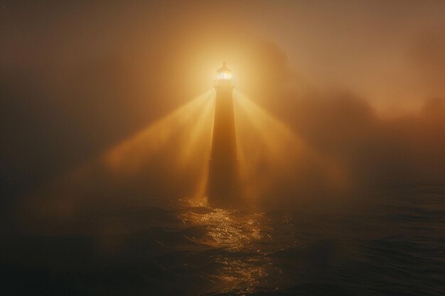 Foto farol irradiando luz através da densa névoa de octano