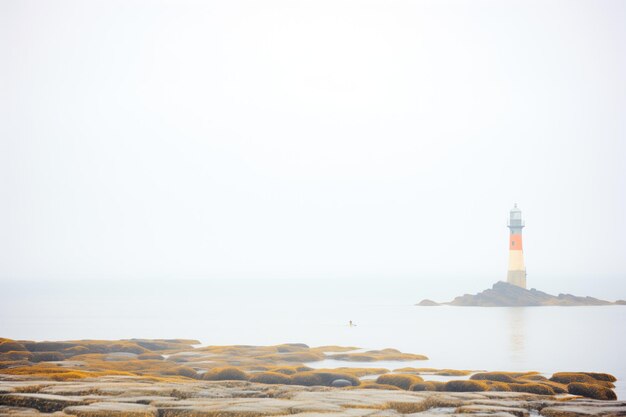 Foto farol mal visível através do denso nevoeiro da costa