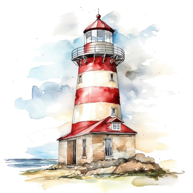 Farol marinho ilustração em aquarela clipart de animais marinhos