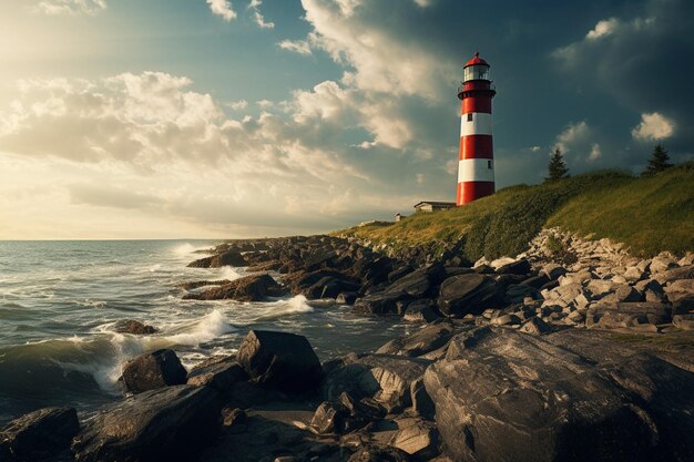 Farol na paisagem da costa marinha