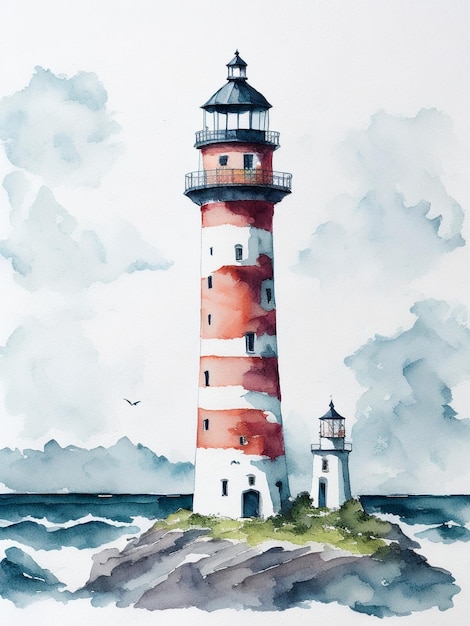 farol no mar ilustração de aquarela